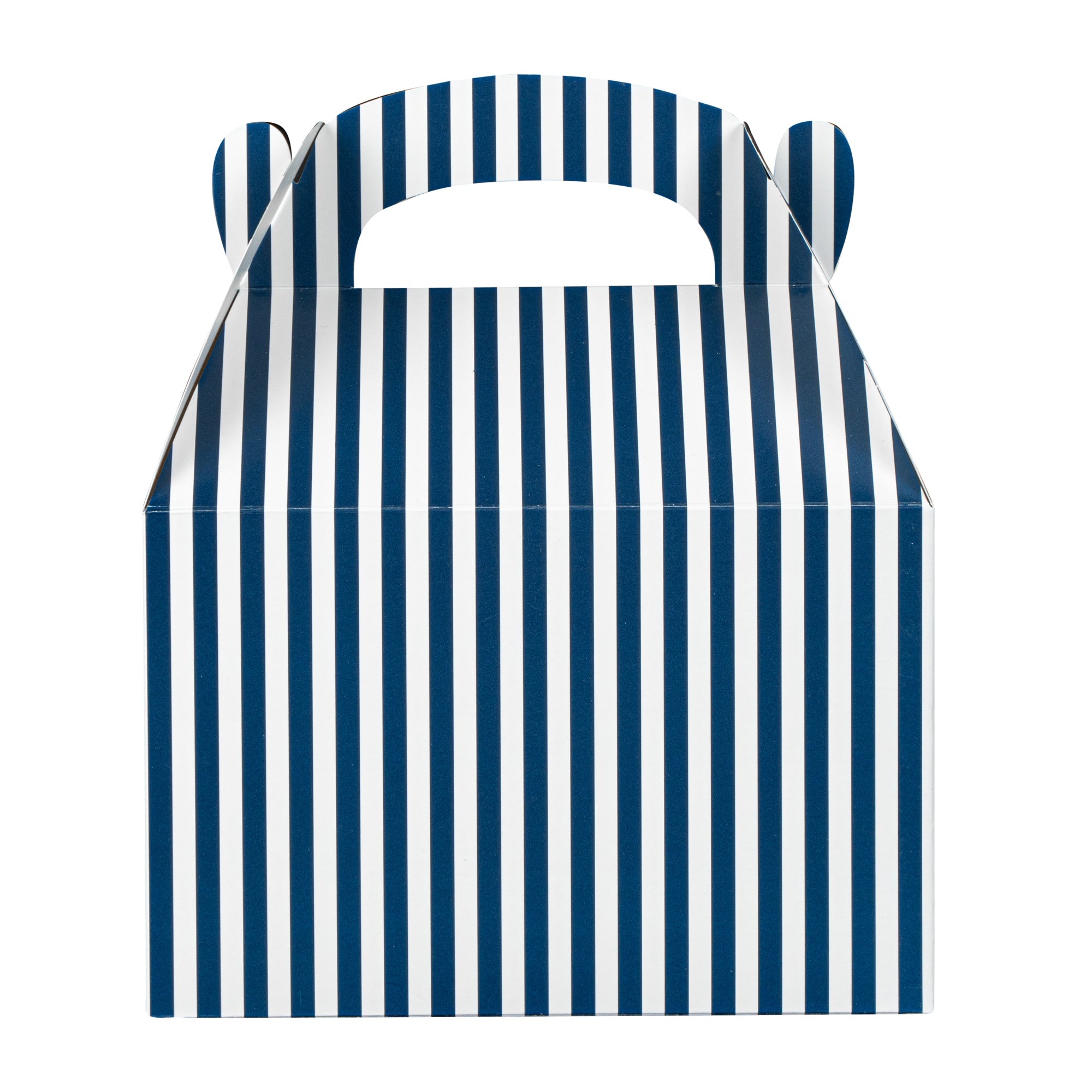 Bio Tek Blue & White Stripe Paper Gable Box / Take Out Container - Compostable - 8 1/2" x 4 3/4" x 5 1/2" - 25 count box