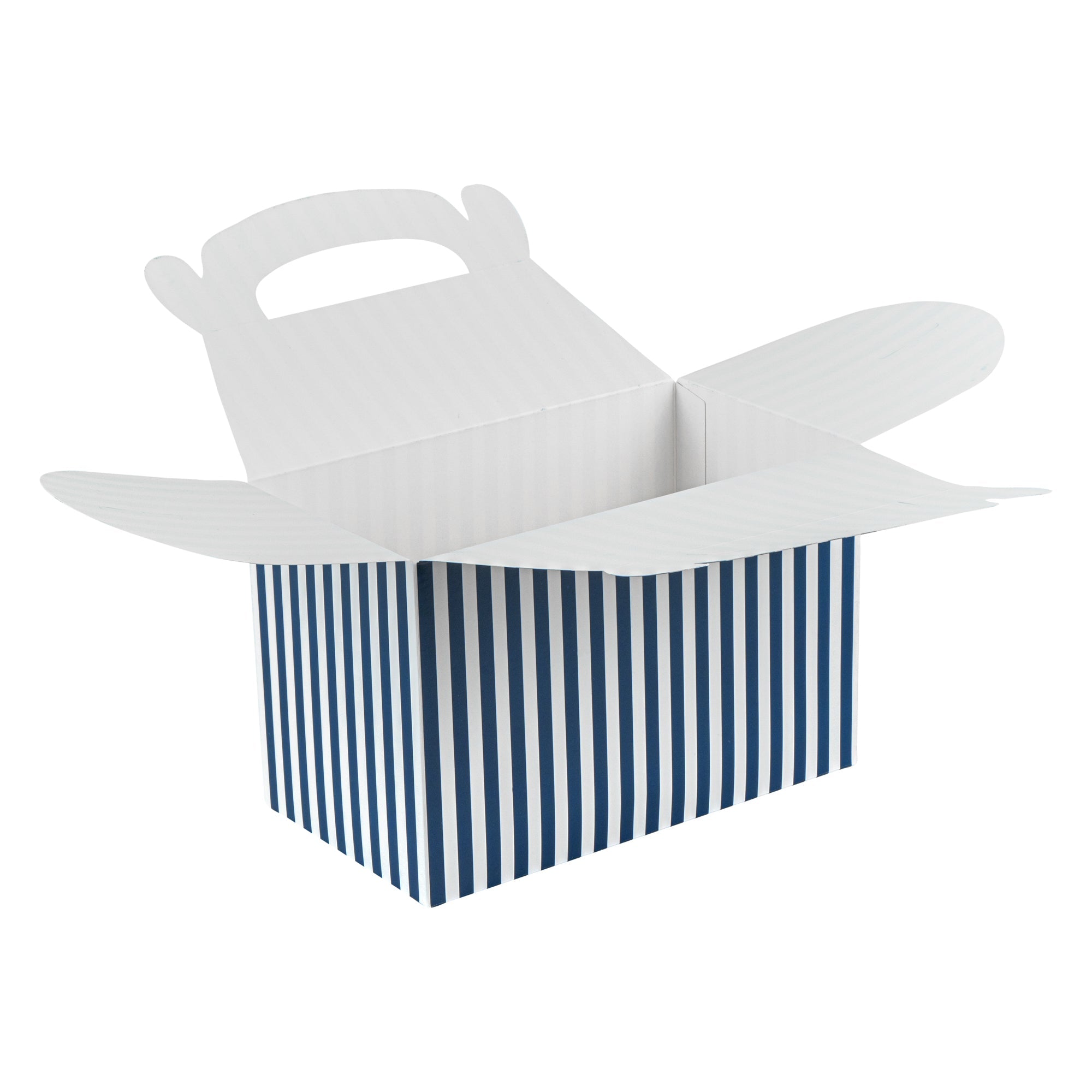 Bio Tek Blue & White Stripe Paper Gable Box / Take Out Container - Compostable - 8 1/2" x 4 3/4" x 5 1/2" - 100 count box