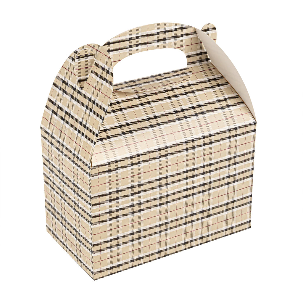 Bio Tek Plaid Paper Gable Box / Take Out Container - Compostable - 8 1/2" x 4 3/4" x 5 1/2" - 100 count box