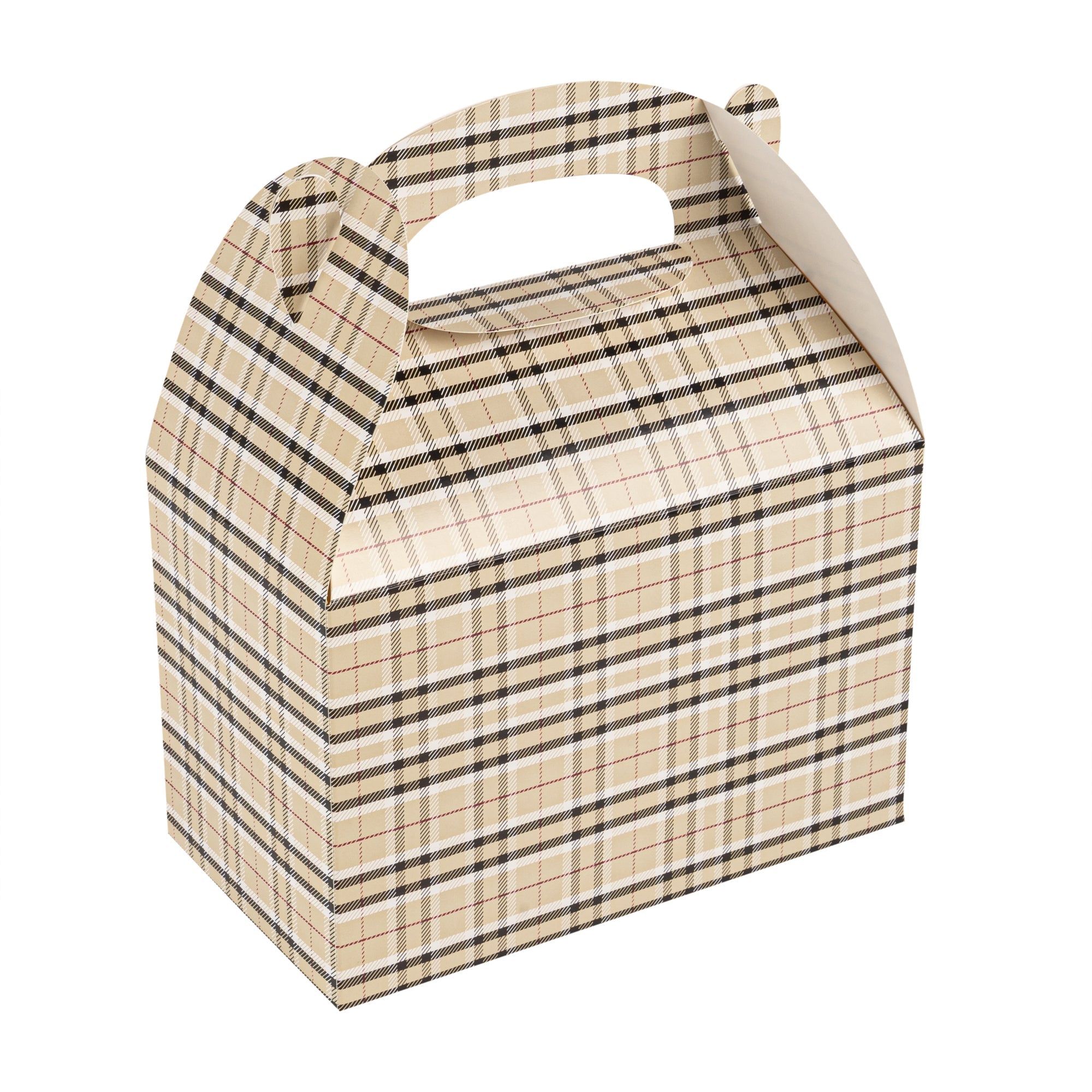 Bio Tek Plaid Paper Gable Box / Take Out Container - Compostable - 8 1/2" x 4 3/4" x 5 1/2" - 100 count box