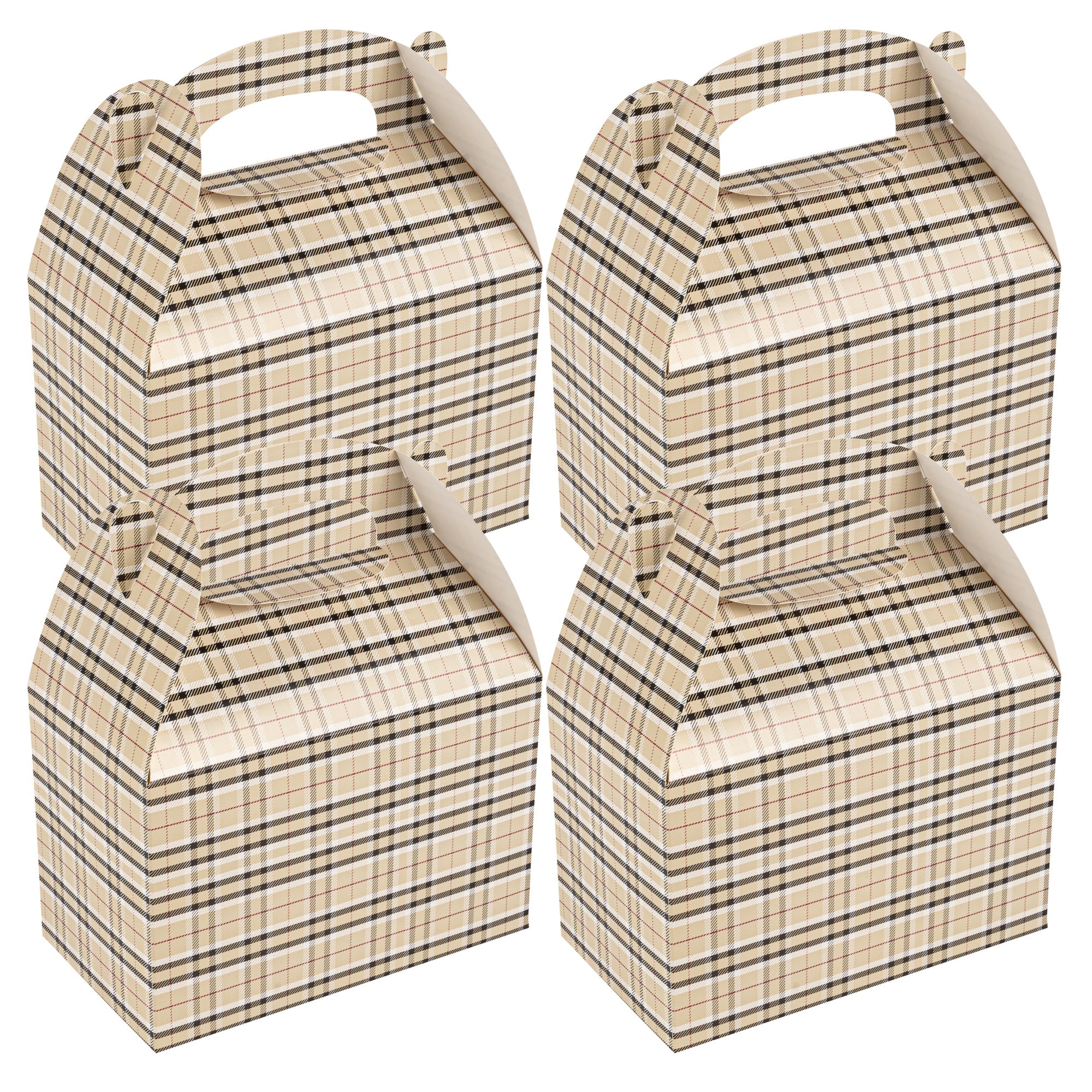 Bio Tek Plaid Paper Gable Box / Take Out Container - Compostable - 8 1/2" x 4 3/4" x 5 1/2" - 100 count box