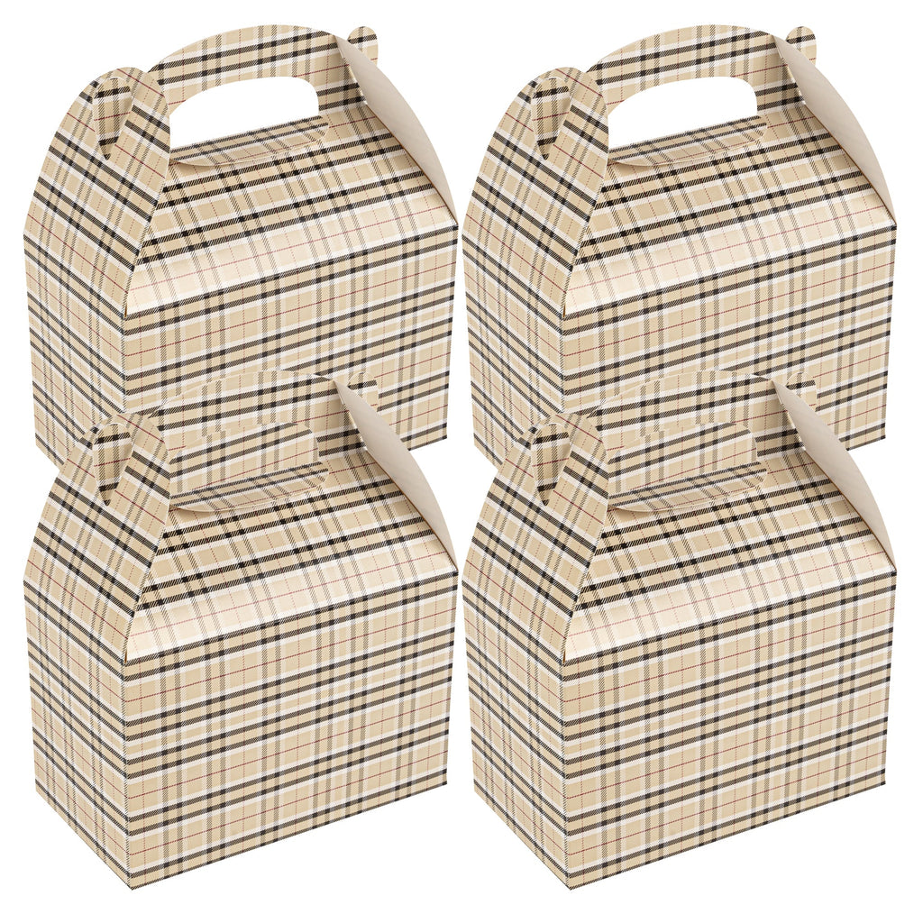 Bio Tek Plaid Paper Gable Box / Take Out Container - Compostable - 8 1/2" x 4 3/4" x 5 1/2" - 25 count box