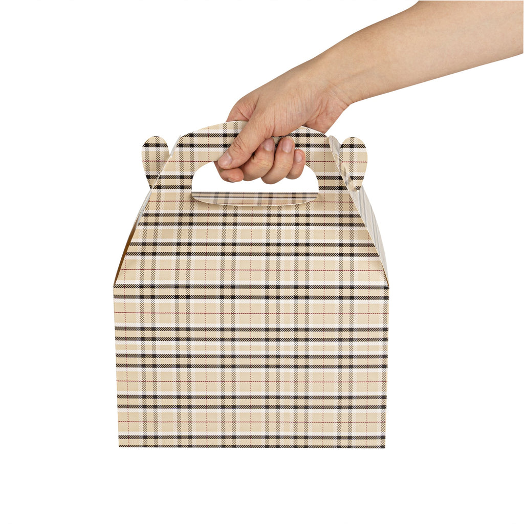 Bio Tek Plaid Paper Gable Box / Take Out Container - Compostable - 8 1/2" x 4 3/4" x 5 1/2" - 100 count box