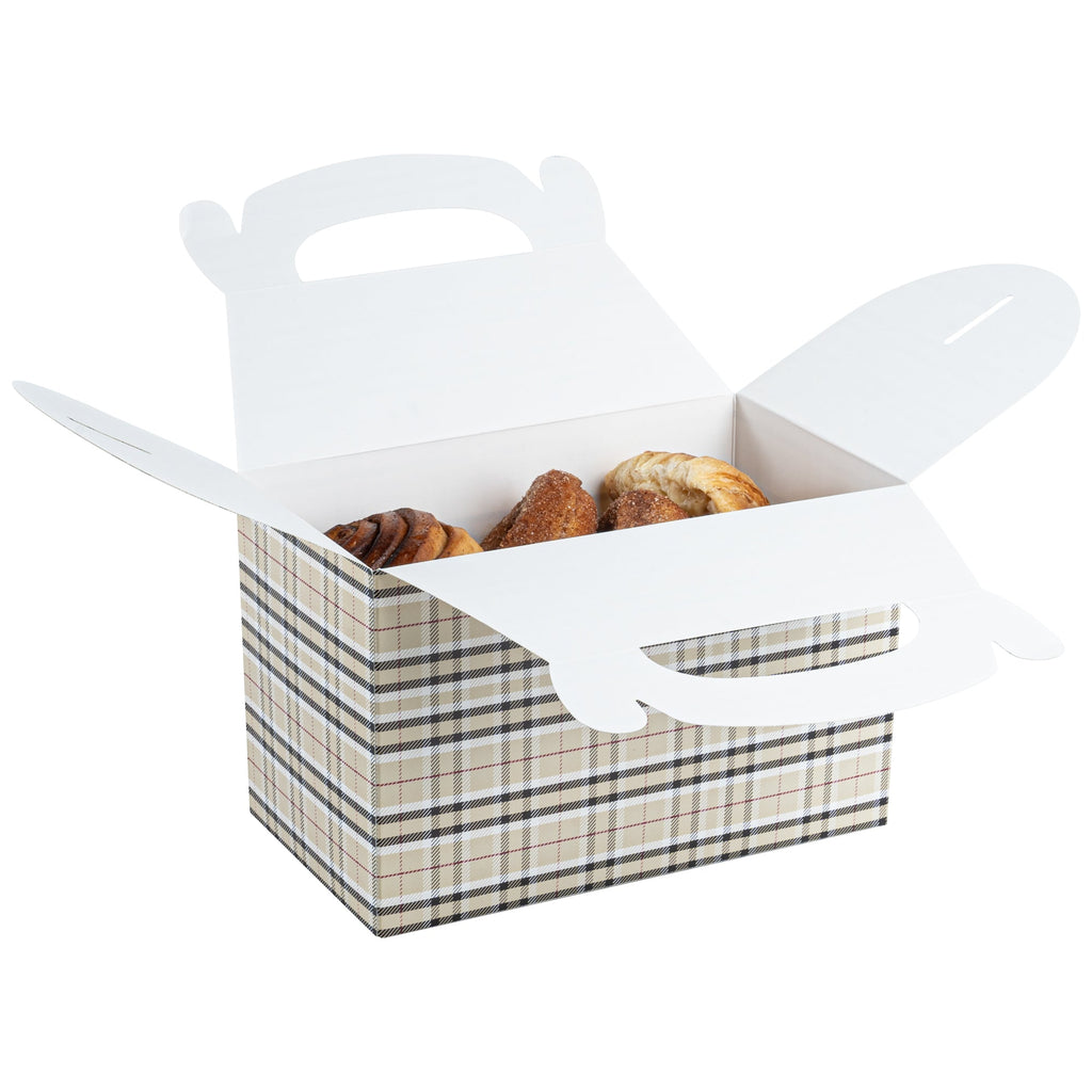 Bio Tek Plaid Paper Gable Box / Take Out Container - Compostable - 8 1/2" x 4 3/4" x 5 1/2" - 100 count box