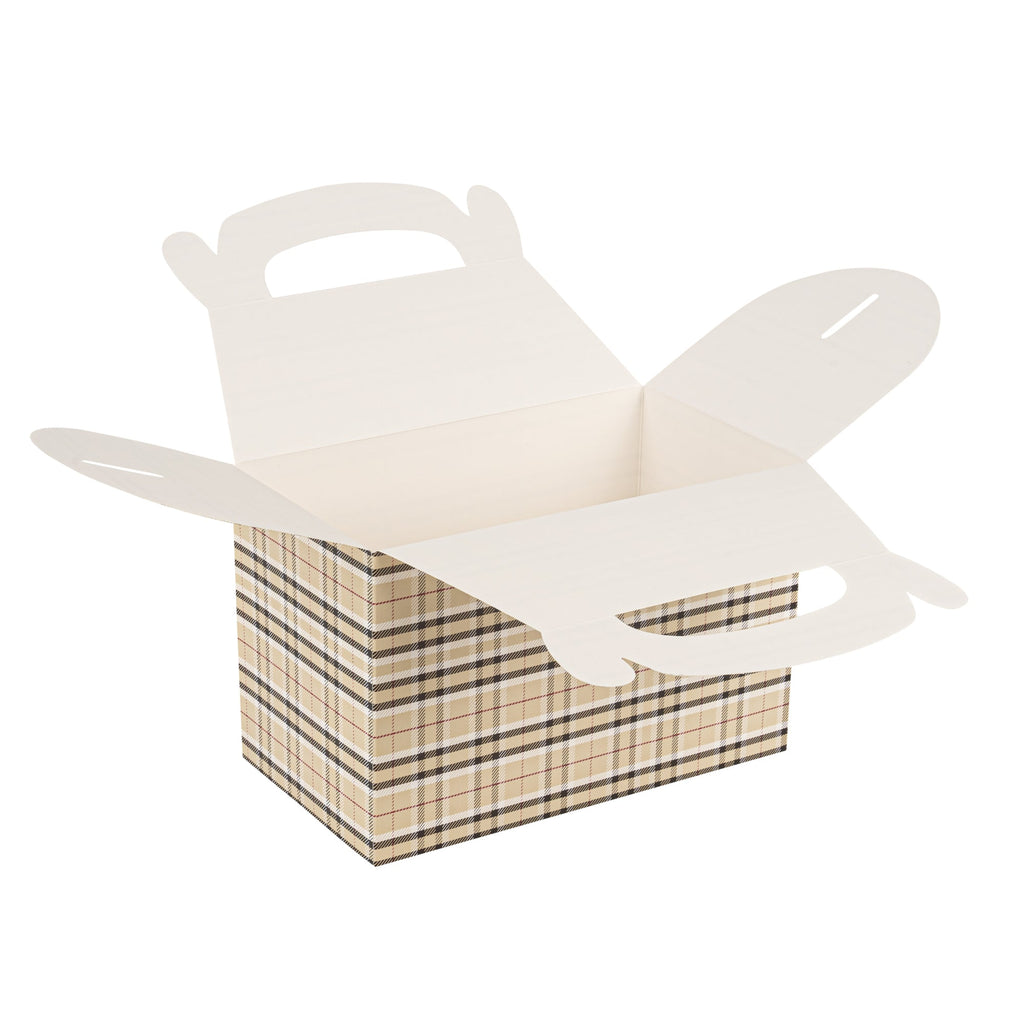 Bio Tek Plaid Paper Gable Box / Take Out Container - Compostable - 8 1/2" x 4 3/4" x 5 1/2" - 100 count box
