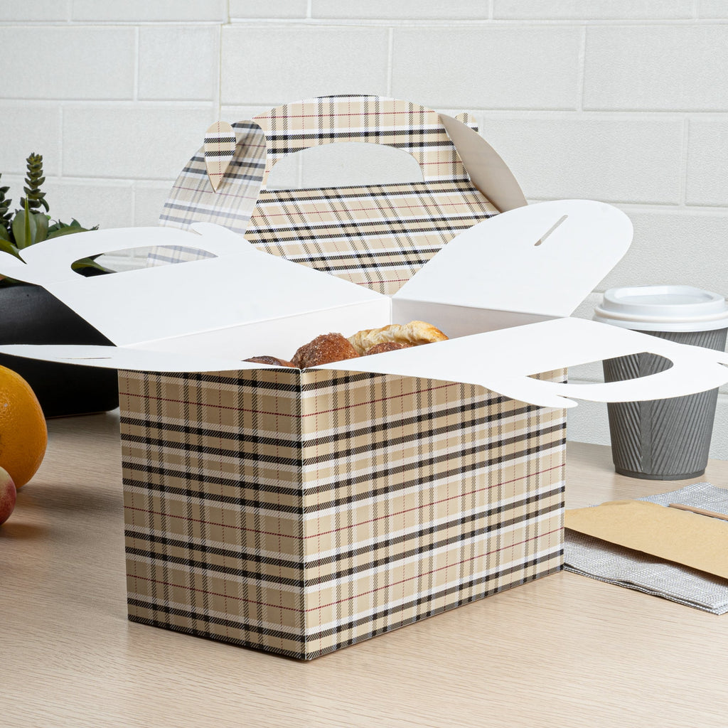 Bio Tek Plaid Paper Gable Box / Take Out Container - Compostable - 8 1/2" x 4 3/4" x 5 1/2" - 100 count box