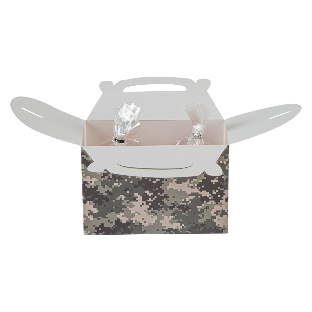 Bio Tek Camouflage Paper Gable Box / Take Out Container - Compostable - 8 1/2" x 4 3/4" x 5 1/2" - 25 count box