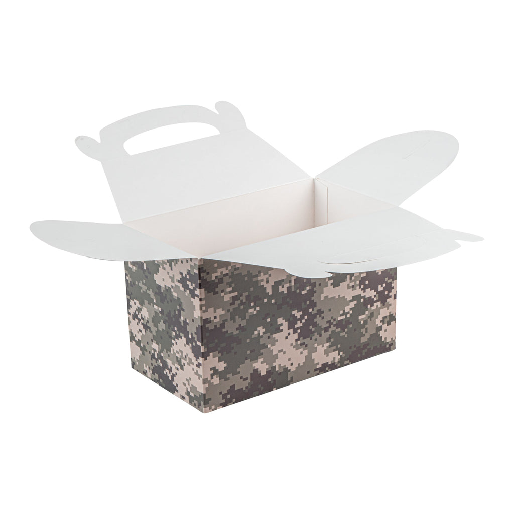 Bio Tek Camouflage Paper Gable Box / Take Out Container - Compostable - 8 1/2" x 4 3/4" x 5 1/2" - 25 count box