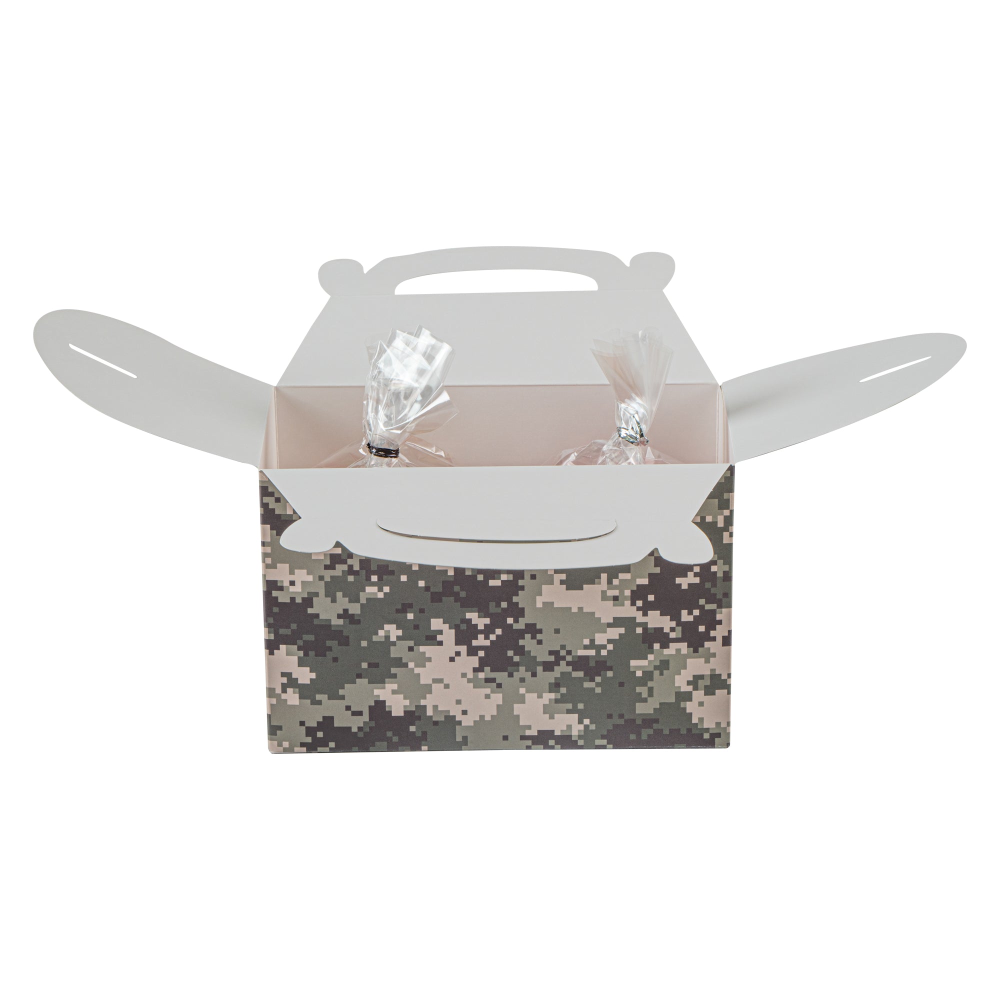 Bio Tek Camouflage Paper Gable Box / Take Out Container - Compostable - 8 1/2" x 4 3/4" x 5 1/2" - 100 count box
