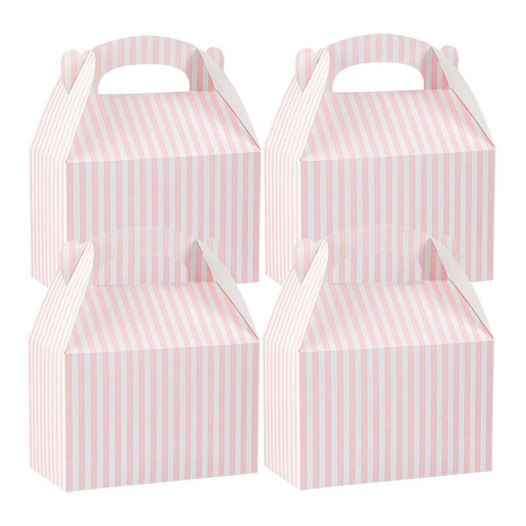 Bio Tek Pink & White Stripe Paper Gable Box / Take Out Container - Compostable - 8 1/2" x 4 3/4" x 5 1/2" - 25 count box