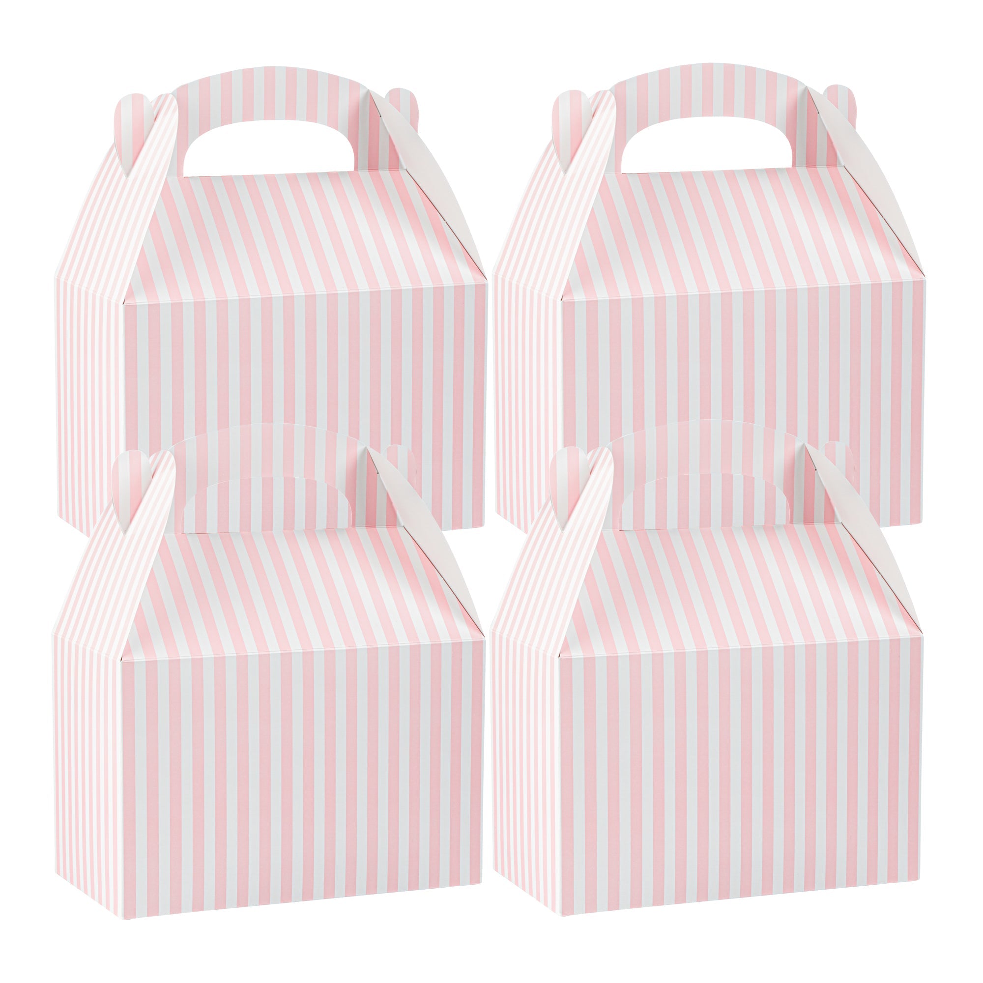 Bio Tek Pink & White Stripe Paper Gable Box / Take Out Container - Compostable - 8 1/2" x 4 3/4" x 5 1/2" - 25 count box