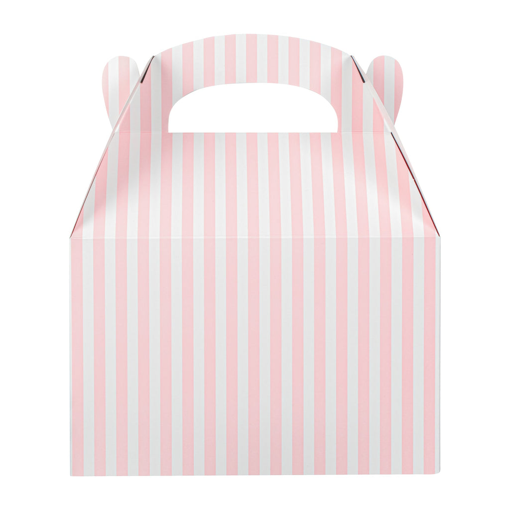 Bio Tek Pink & White Stripe Paper Gable Box / Take Out Container - Compostable - 8 1/2" x 4 3/4" x 5 1/2" - 25 count box