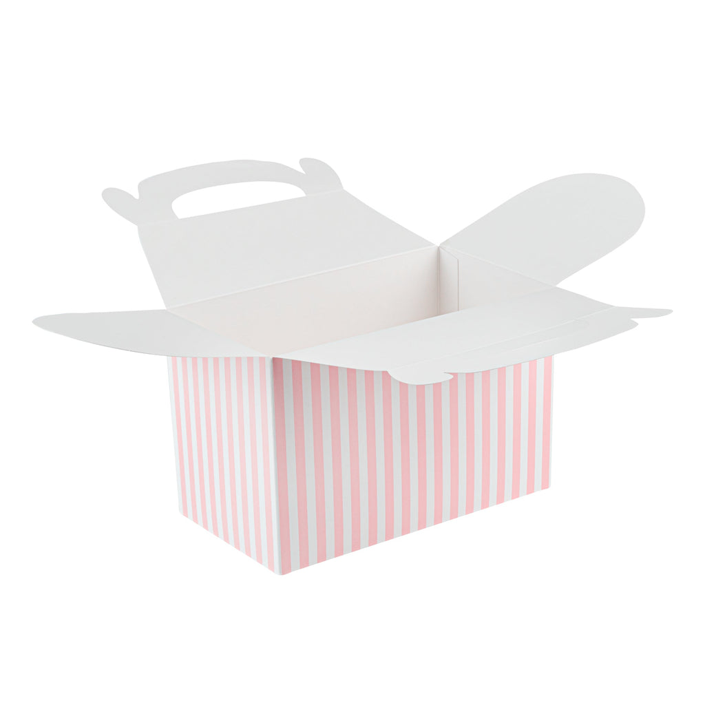 Bio Tek Pink & White Stripe Paper Gable Box / Take Out Container - Compostable - 8 1/2" x 4 3/4" x 5 1/2" - 25 count box