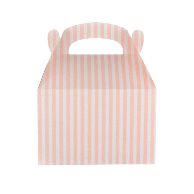 Bio Tek Pink & White Stripe Paper Gable Box / Take Out Container - Compostable - 8 1/2" x 4 3/4" x 5 1/2" - 100 count box
