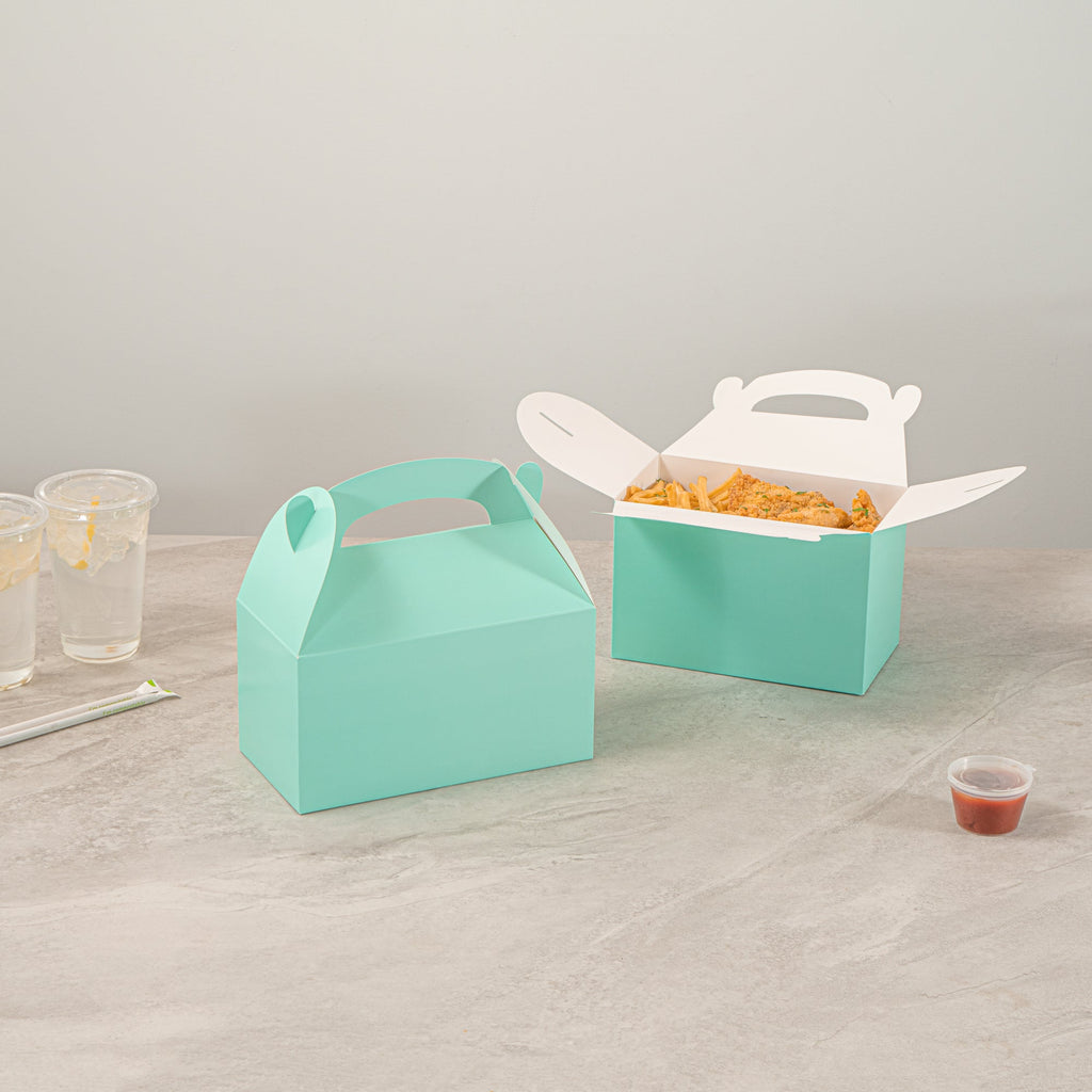 Bio Tek Turquoise Paper Gable Box / Take Out Container - Compostable - 8 1/2" x 4 3/4" x 5 1/2" - 25 count box