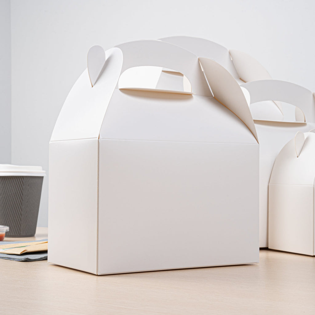 Bio Tek White Paper Gable Box / Take Out Container - Greaseproof - 8 1/2" x 4 3/4" x 5 1/2" - 25 count box