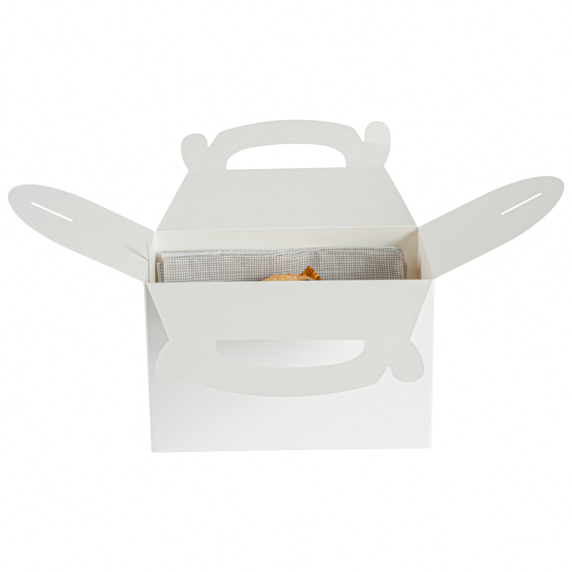 Bio Tek White Paper Gable Box / Take Out Container - Greaseproof - 8 1/2" x 4 3/4" x 5 1/2" - 25 count box