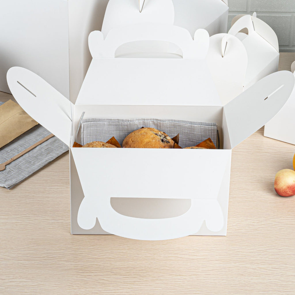 Bio Tek White Paper Gable Box / Take Out Container - Greaseproof - 8 1/2" x 4 3/4" x 5 1/2" - 25 count box