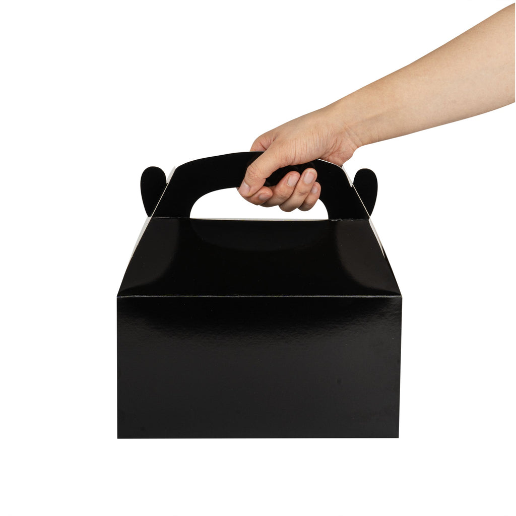 Bio Tek Black Paper Gable Box / Take Out Container - Greaseproof - 9 1/2" x 5" x 5" - 25 count box