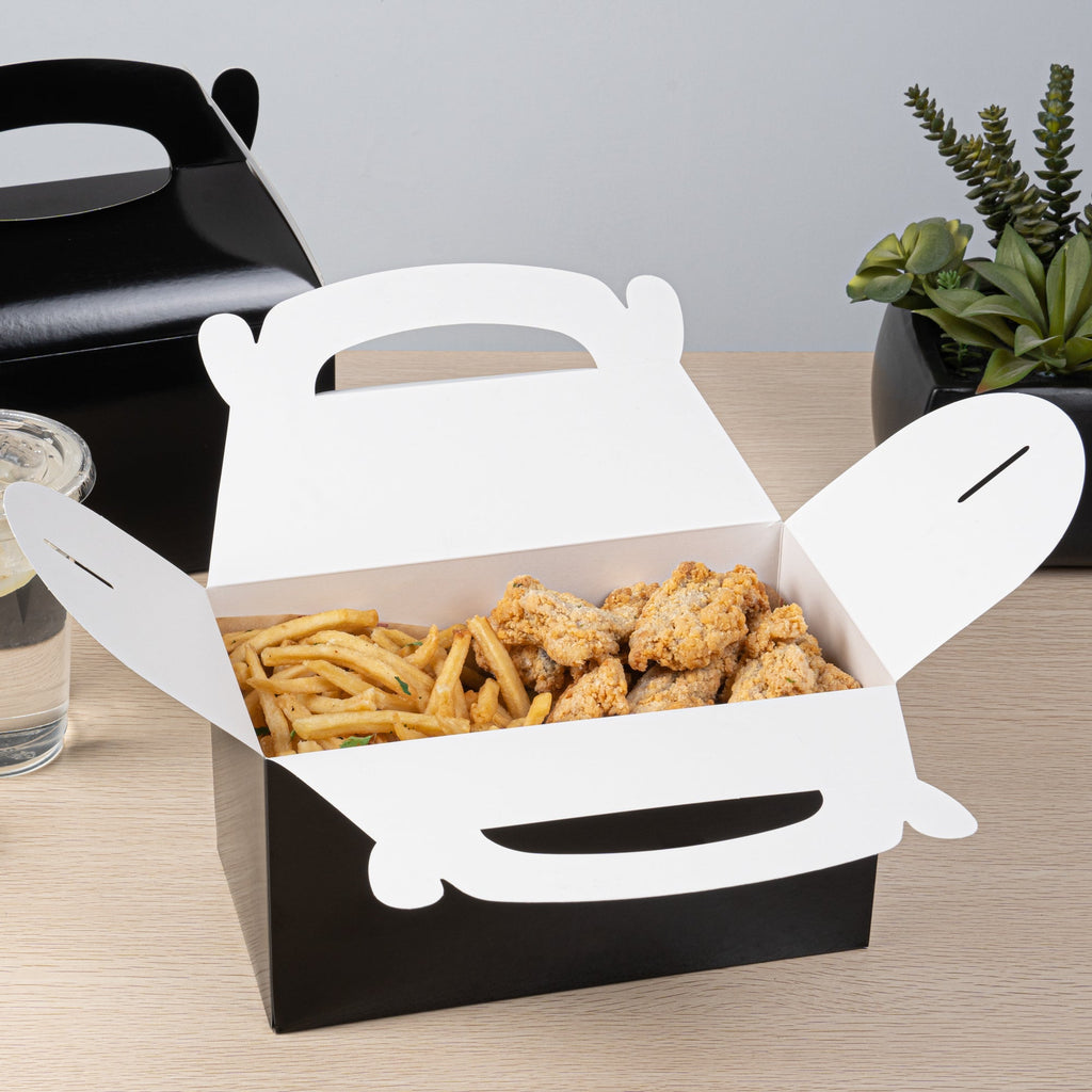 Bio Tek Black Paper Gable Box / Take Out Container - Greaseproof - 9 1/2" x 5" x 5" - 25 count box