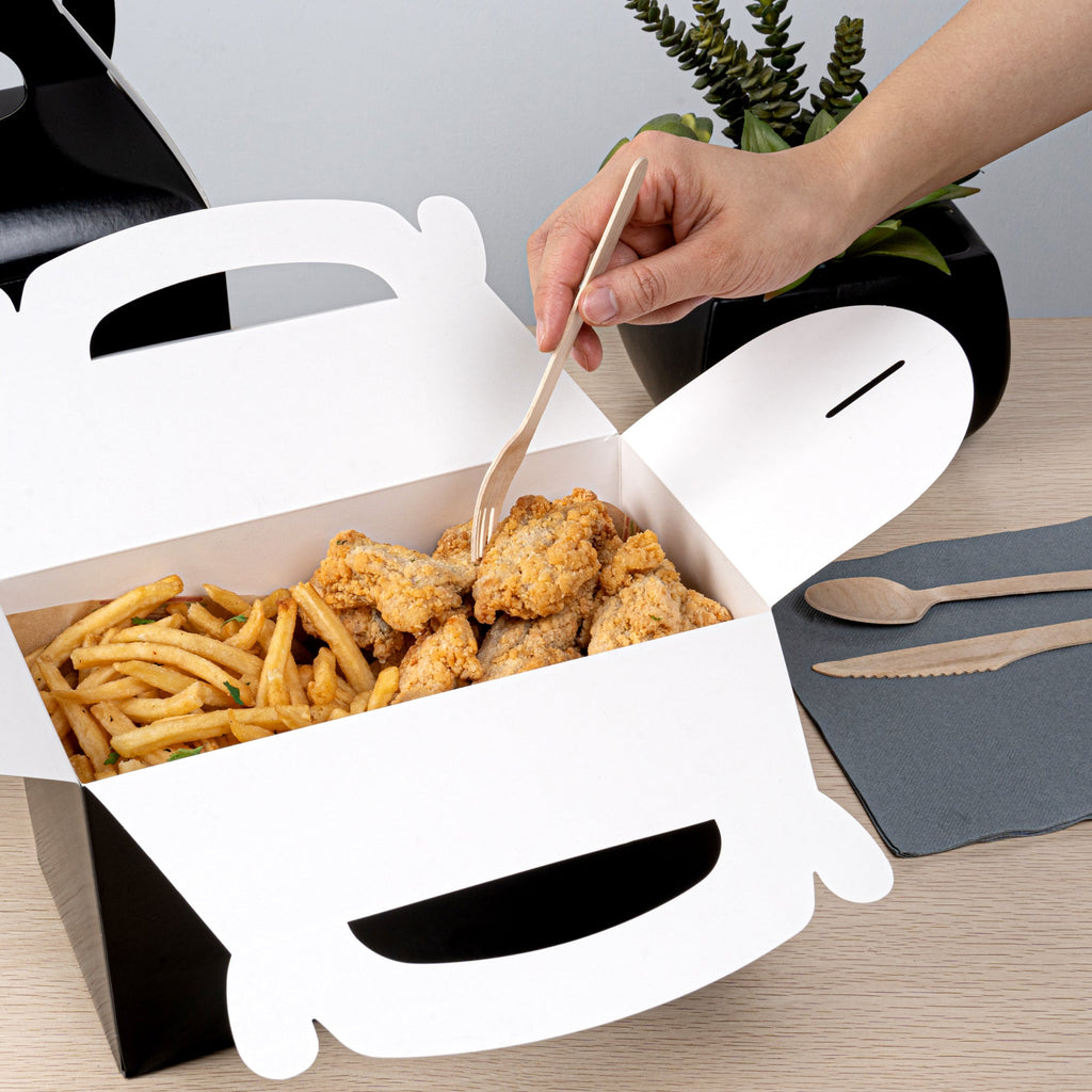 Bio Tek Black Paper Gable Box / Take Out Container - Greaseproof - 9 1/2" x 5" x 5" - 25 count box