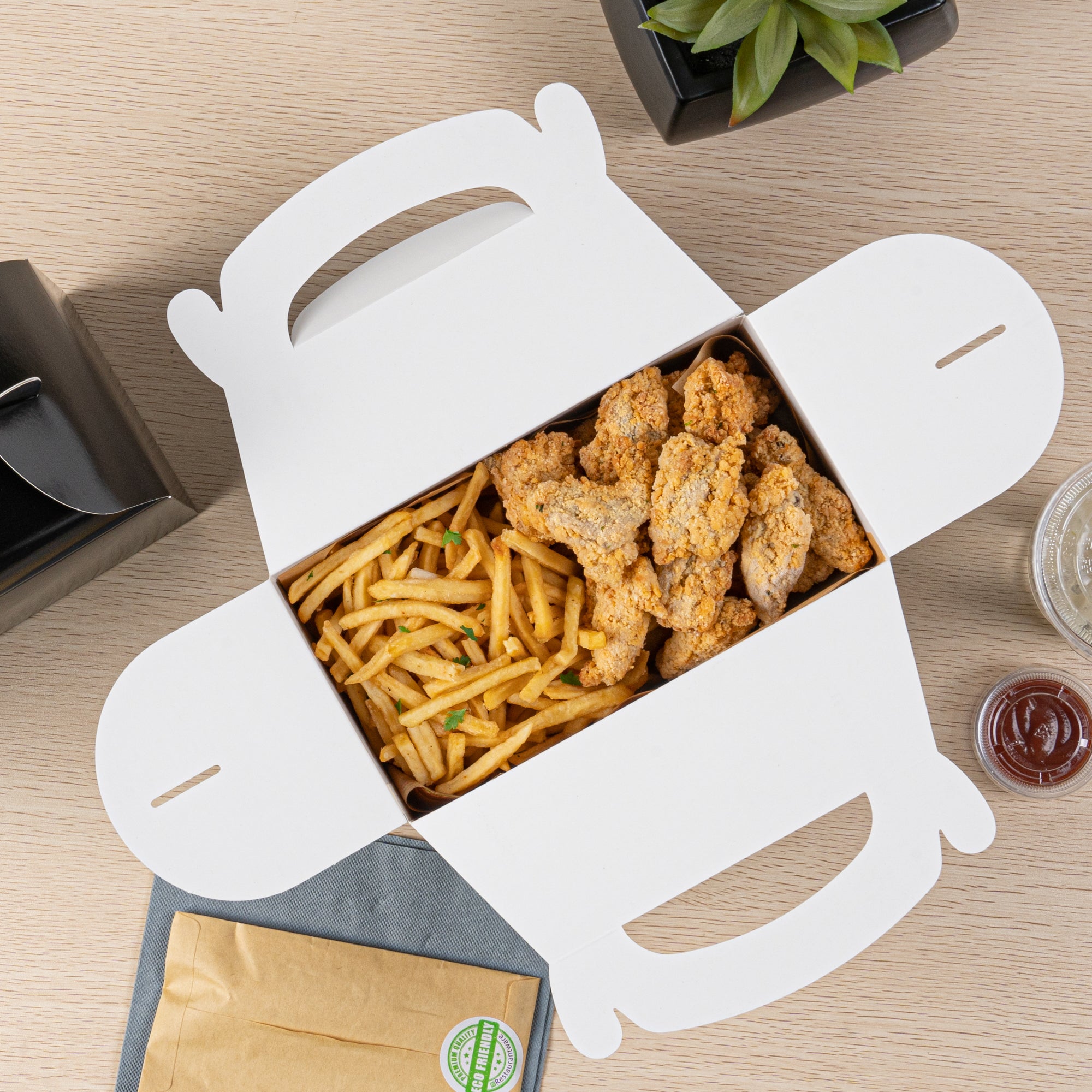 Bio Tek Black Paper Gable Box / Take Out Container - Greaseproof - 9 1/2" x 5" x 5" - 25 count box