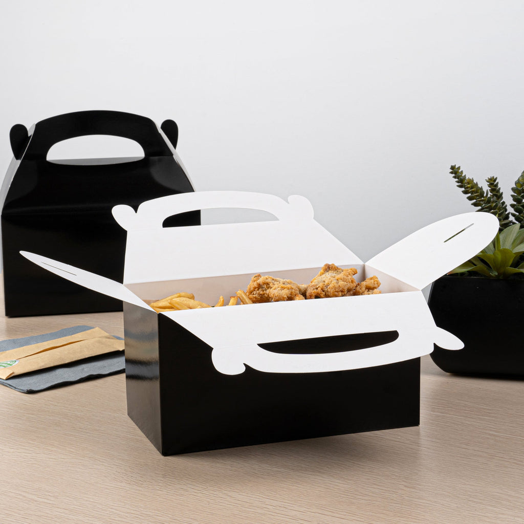 Bio Tek Black Paper Gable Box / Take Out Container - Greaseproof - 9 1/2" x 5" x 5" - 100 count box