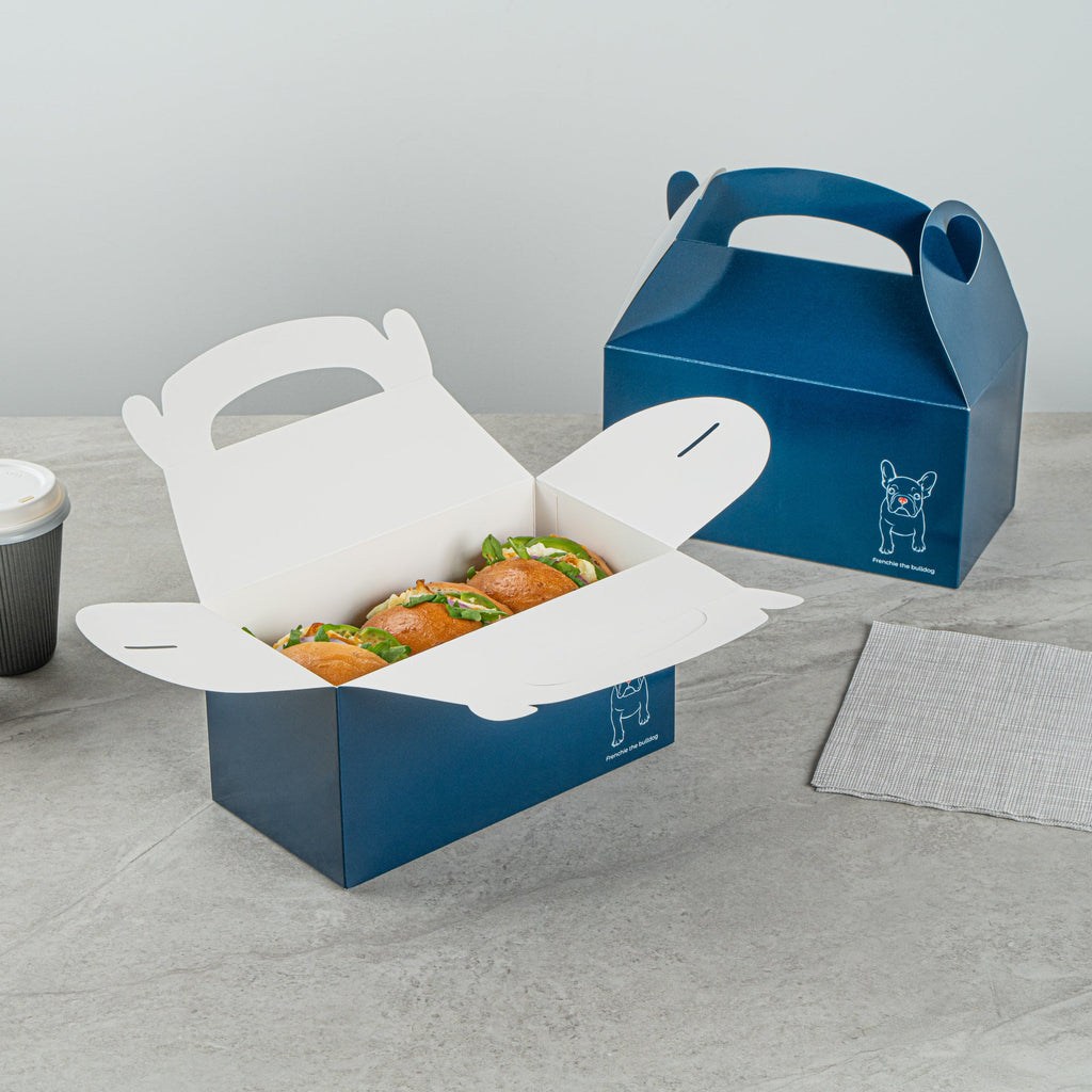 Bio Tek Frenchie Paper Gable Box / Take Out Container - Compostable - 9 1/2" x 5" x 5" - 25 count box