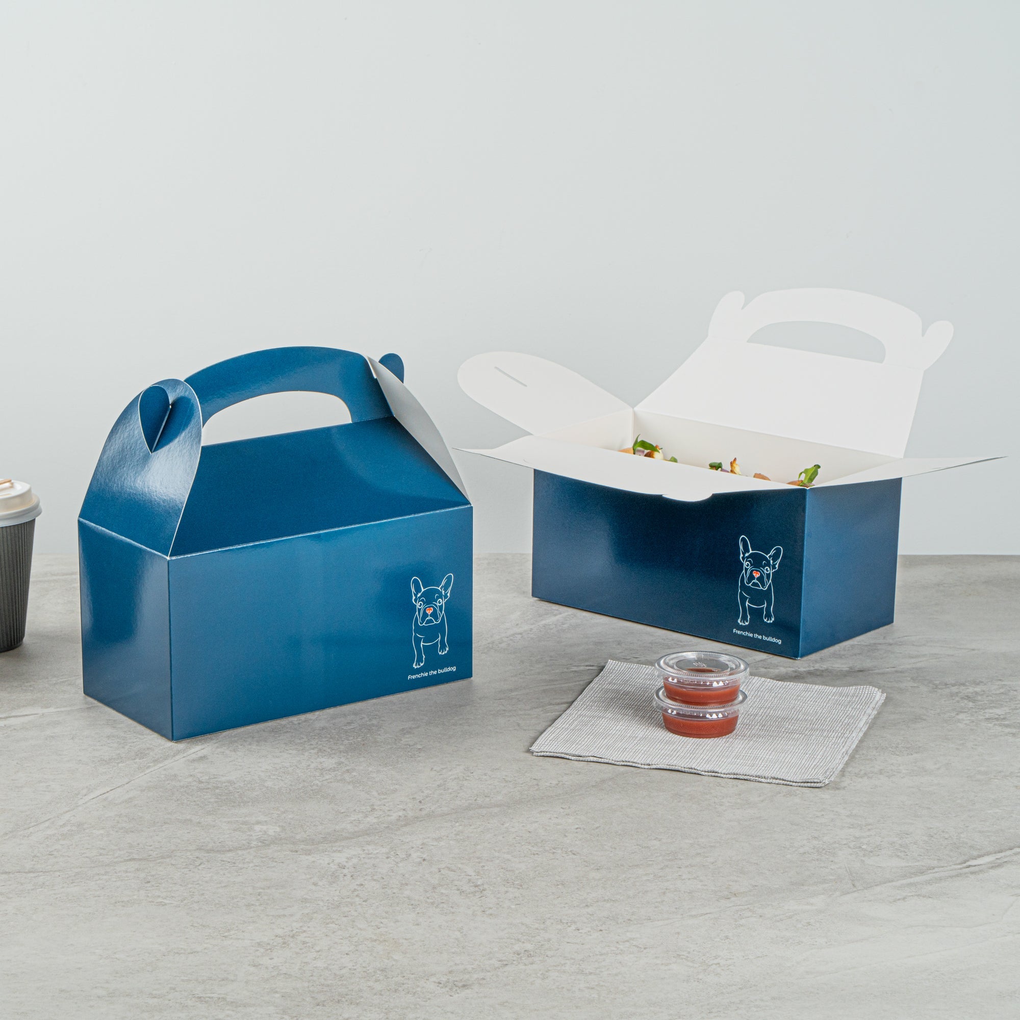 Bio Tek Frenchie Paper Gable Box / Take Out Container - Compostable - 9 1/2" x 5" x 5" - 25 count box