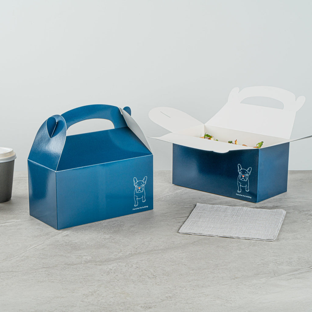 Bio Tek Frenchie Paper Gable Box / Take Out Container - Compostable - 9 1/2" x 5" x 5" - 100 count box