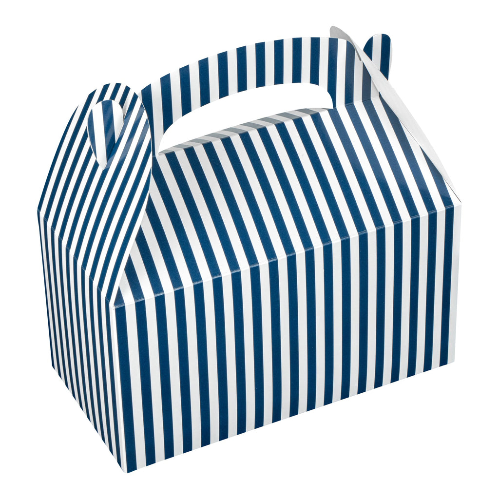 Bio Tek Blue & White Stripe Paper Gable Box / Take Out Container - Compostable - 9 1/2" x 5" x 5" - 25 count box