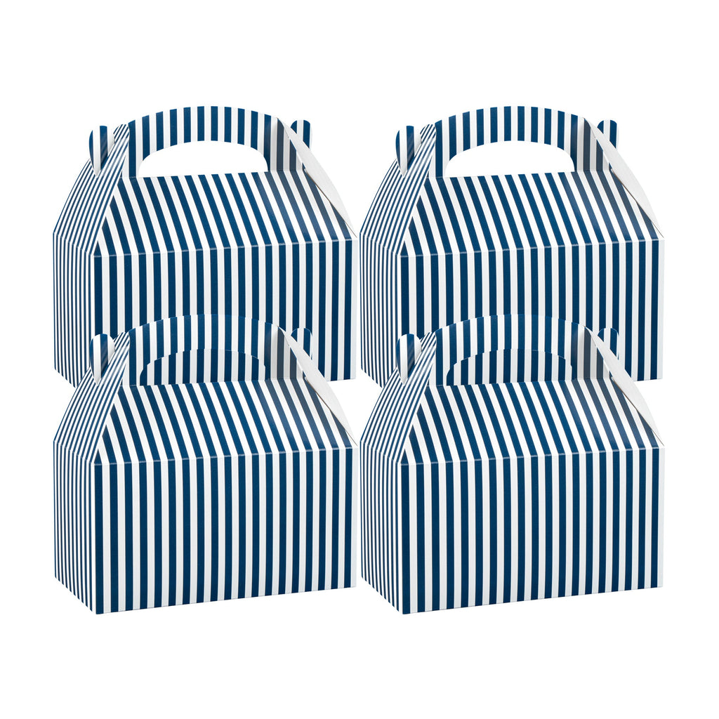 Bio Tek Blue & White Stripe Paper Gable Box / Take Out Container - Compostable - 9 1/2" x 5" x 5" - 25 count box