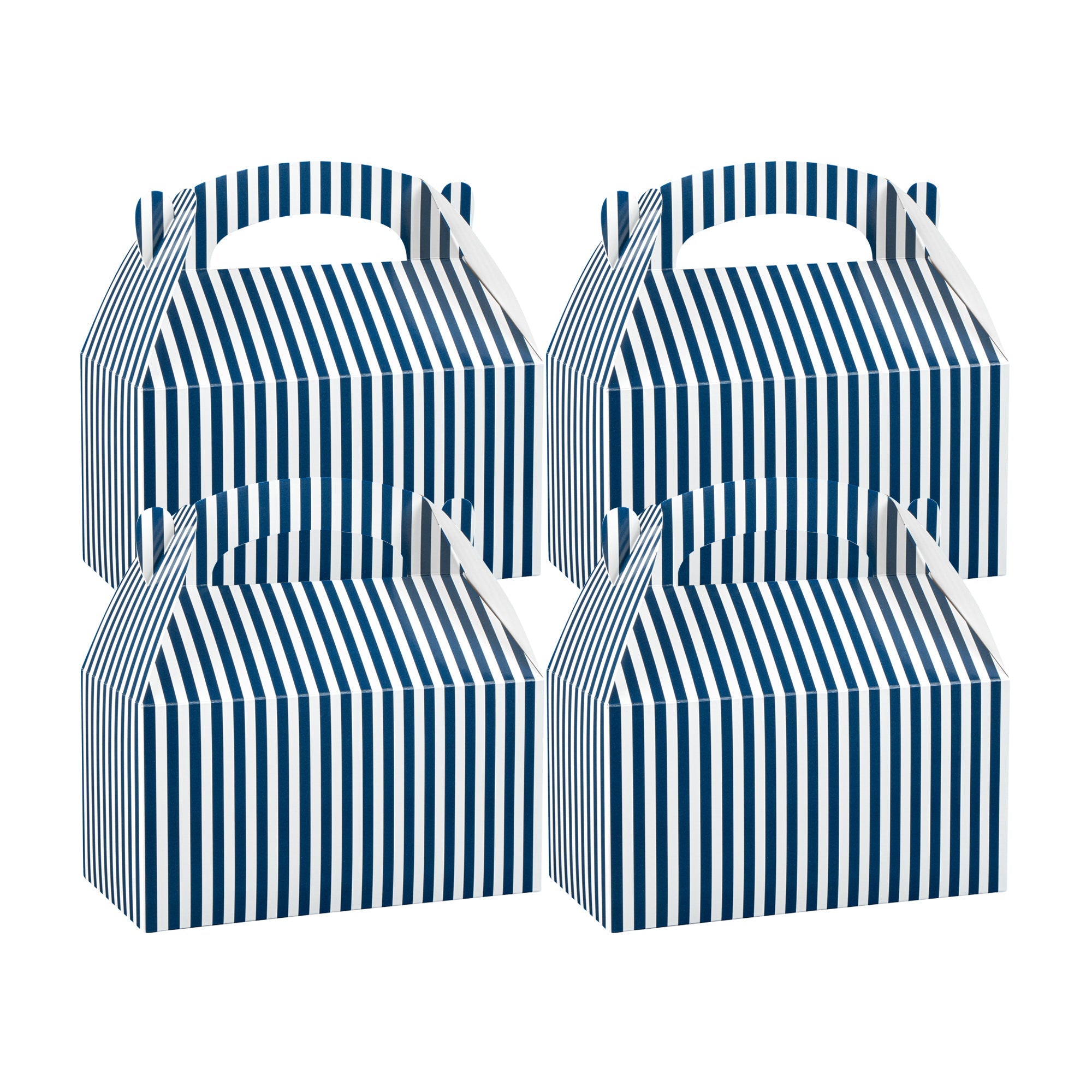 Bio Tek Blue & White Stripe Paper Gable Box / Take Out Container - Compostable - 9 1/2" x 5" x 5" - 25 count box