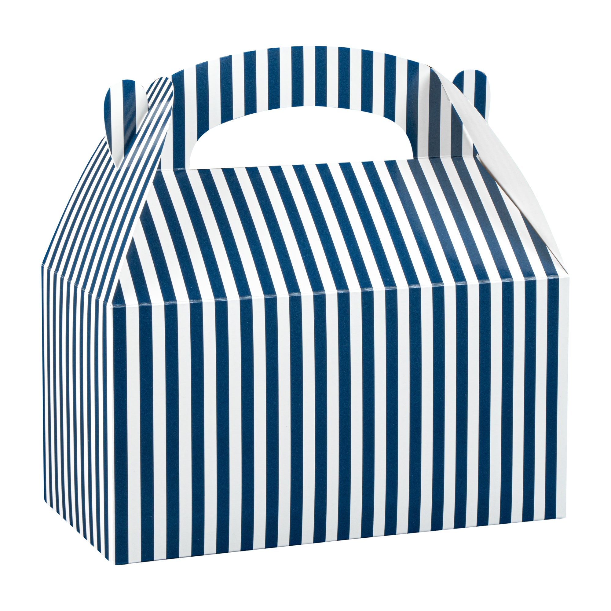 Bio Tek Blue & White Stripe Paper Gable Box / Take Out Container - Compostable - 9 1/2" x 5" x 5" - 25 count box