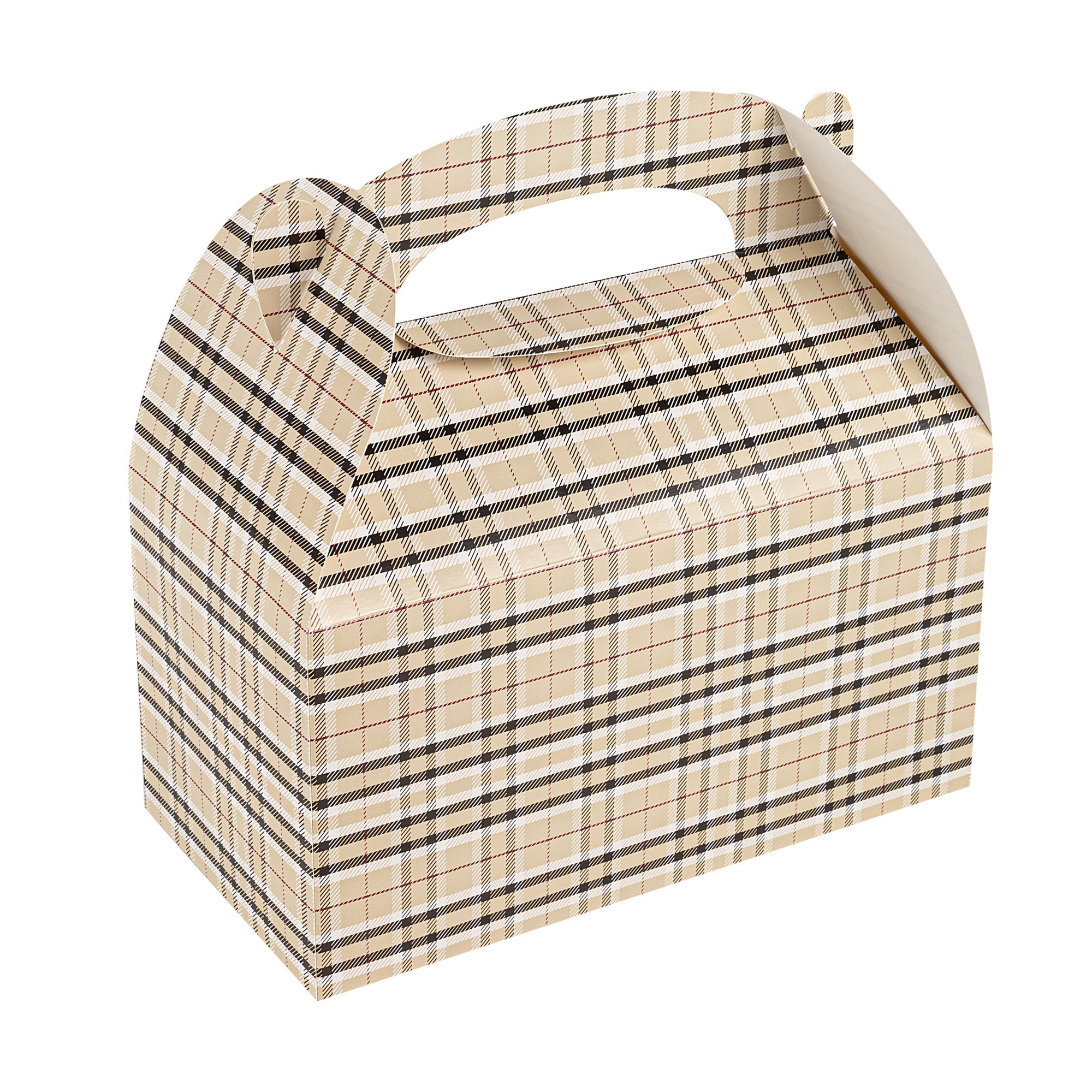Bio Tek Plaid Paper Gable Box / Take Out Container - Compostable - 9 1/2" x 5" x 5" - 100 count box