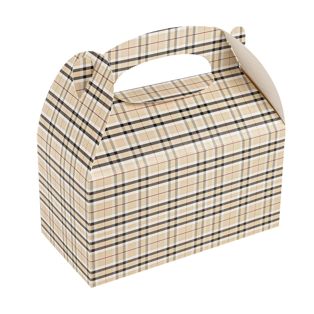 Bio Tek Plaid Paper Gable Box / Take Out Container - Compostable - 9 1/2" x 5" x 5" - 25 count box
