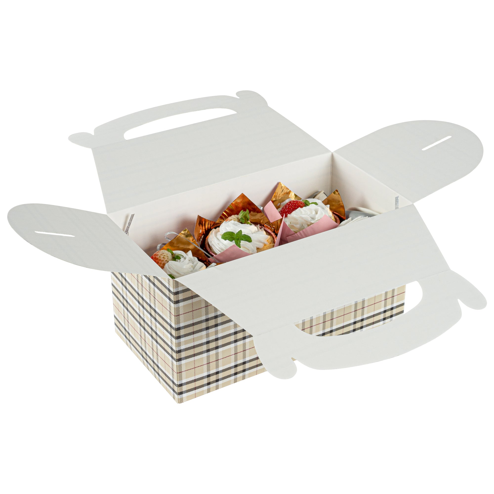 Bio Tek Plaid Paper Gable Box / Take Out Container - Compostable - 9 1/2" x 5" x 5" - 25 count box