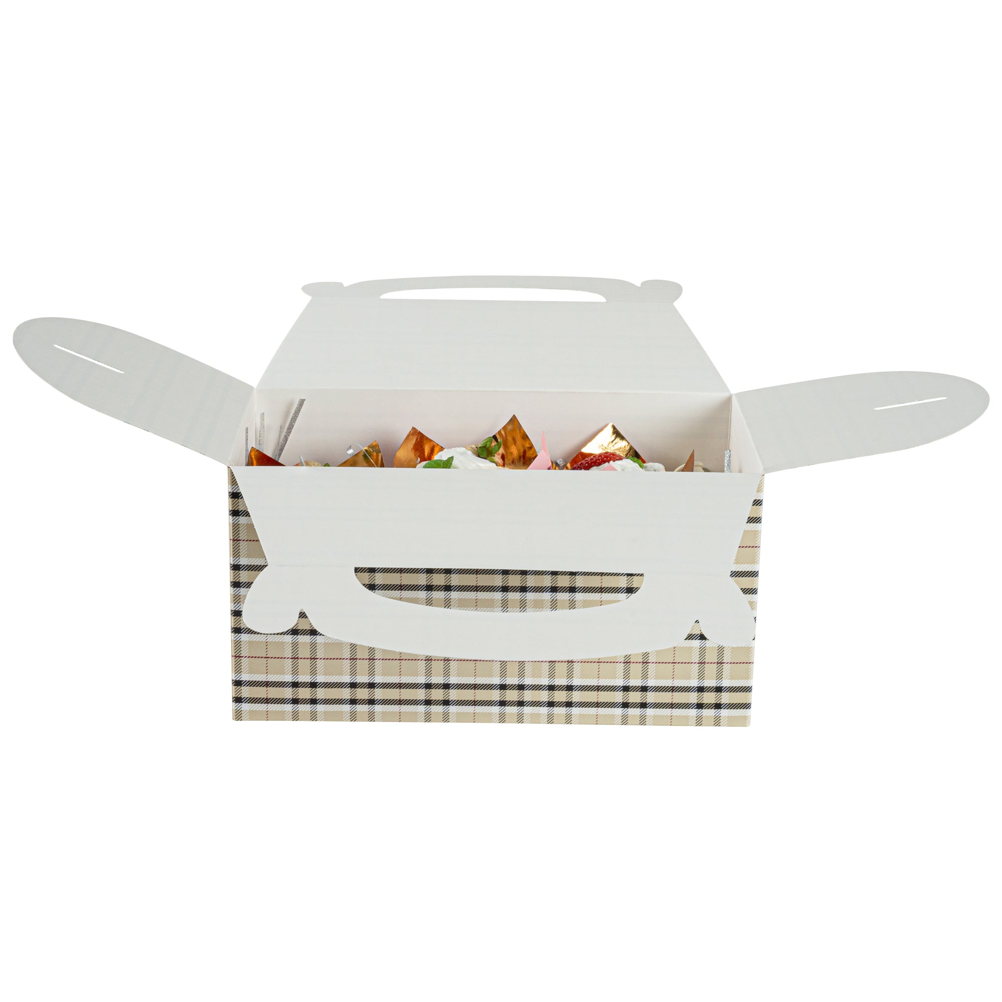 Bio Tek Plaid Paper Gable Box / Take Out Container - Compostable - 9 1/2" x 5" x 5" - 25 count box