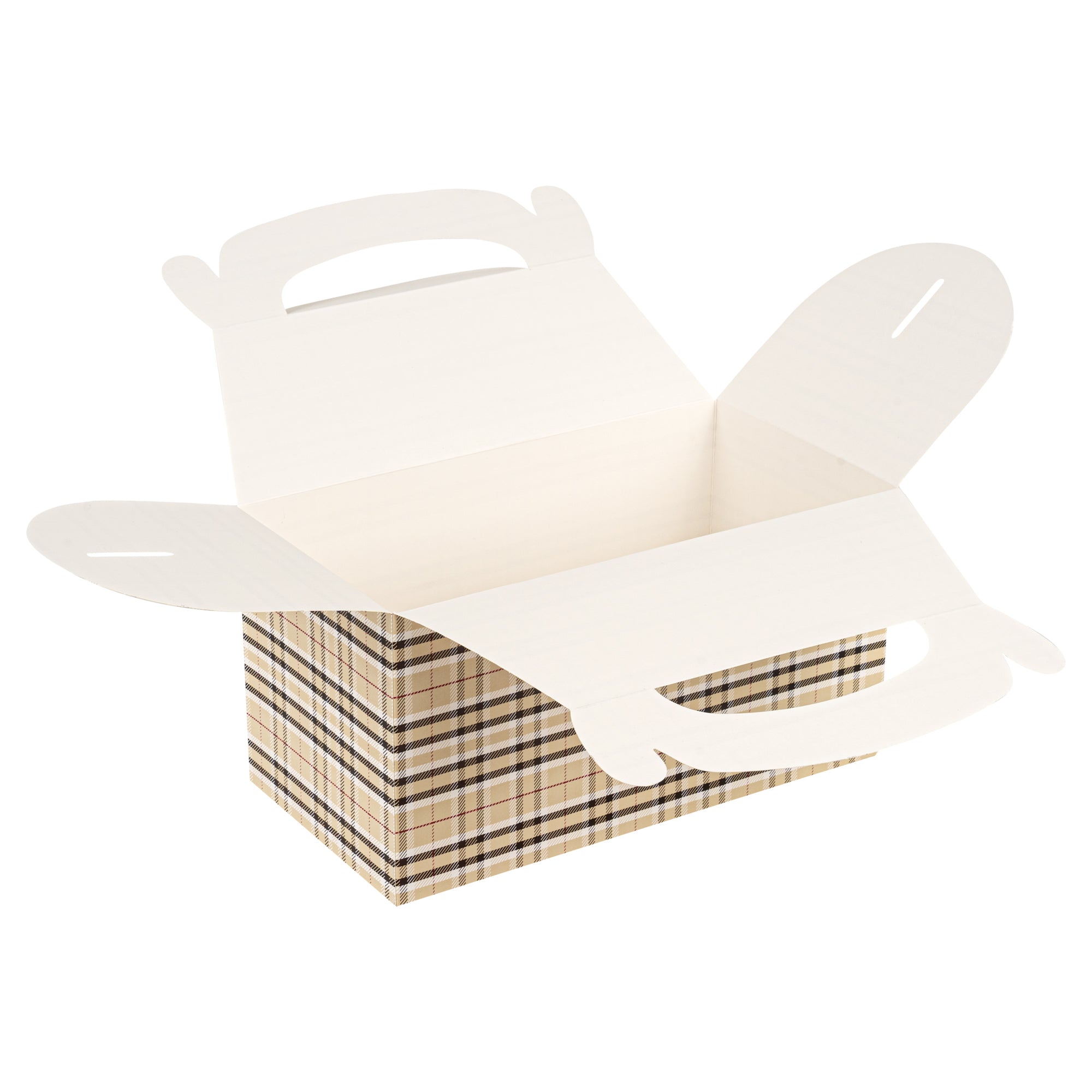 Bio Tek Plaid Paper Gable Box / Take Out Container - Compostable - 9 1/2" x 5" x 5" - 25 count box