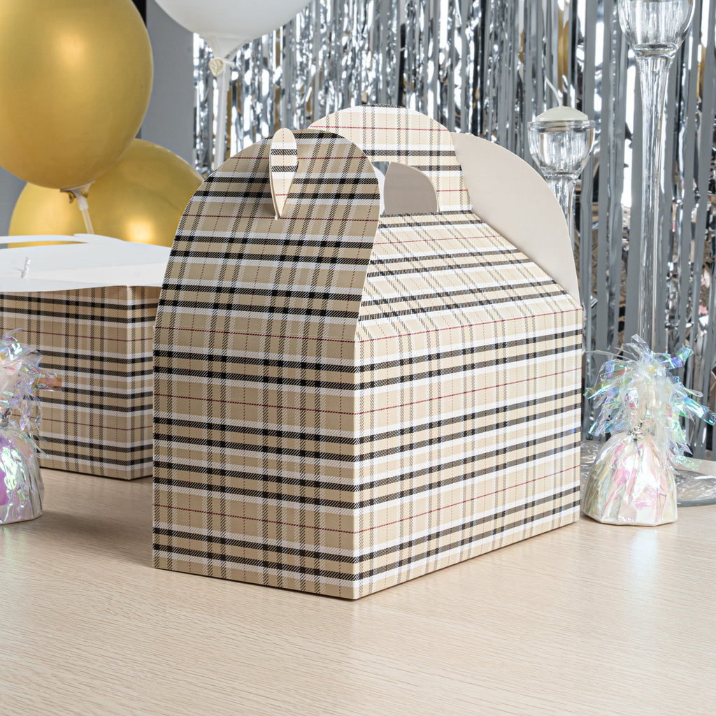Bio Tek Plaid Paper Gable Box / Take Out Container - Compostable - 9 1/2" x 5" x 5" - 25 count box
