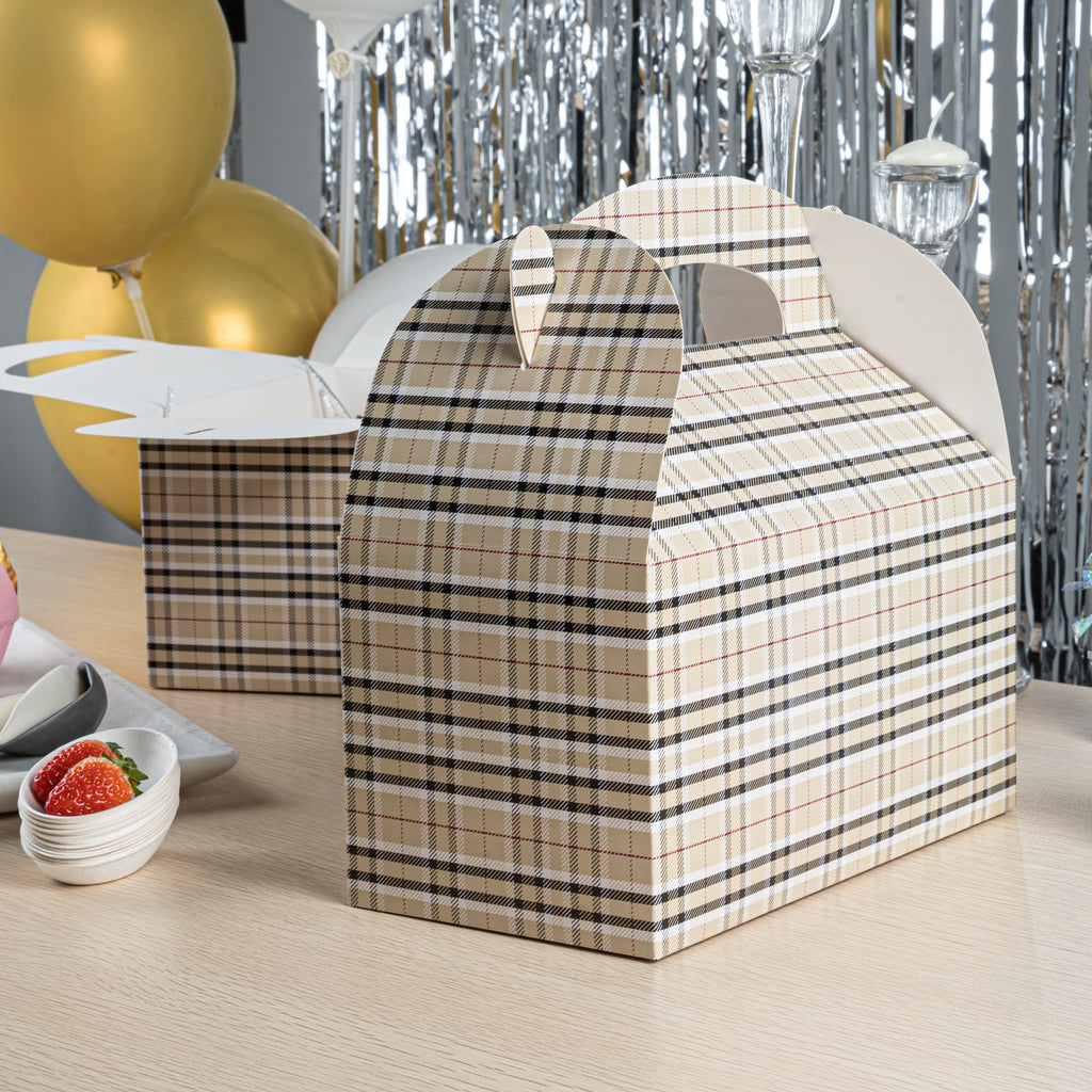 Bio Tek Plaid Paper Gable Box / Take Out Container - Compostable - 9 1/2" x 5" x 5" - 25 count box