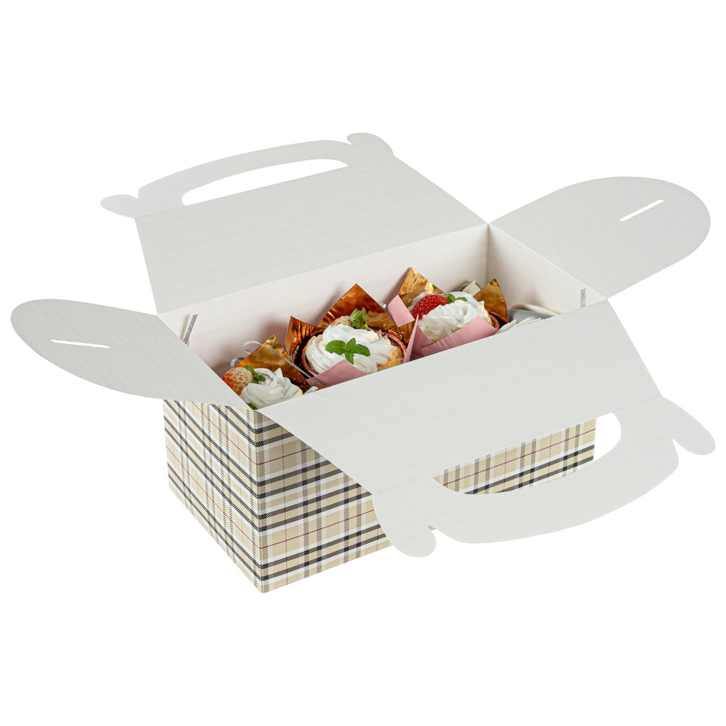Bio Tek Plaid Paper Gable Box / Take Out Container - Compostable - 9 1/2" x 5" x 5" - 100 count box