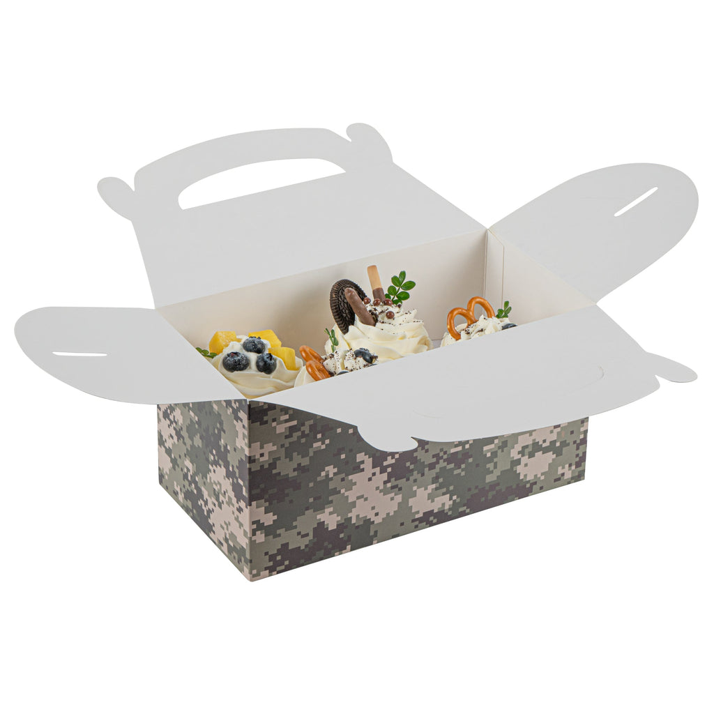 Bio Tek Camouflage Paper Gable Box / Take Out Container - Commercially composatble - 9 1/2" x 5" x 5" - 100 count box