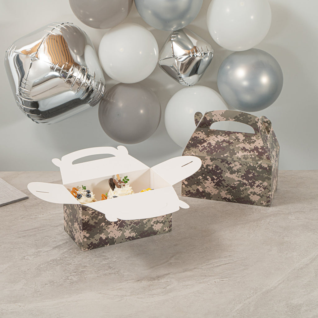 Bio Tek Camouflage Paper Gable Box / Take Out Container - Commercially composatble - 9 1/2" x 5" x 5" - 100 count box