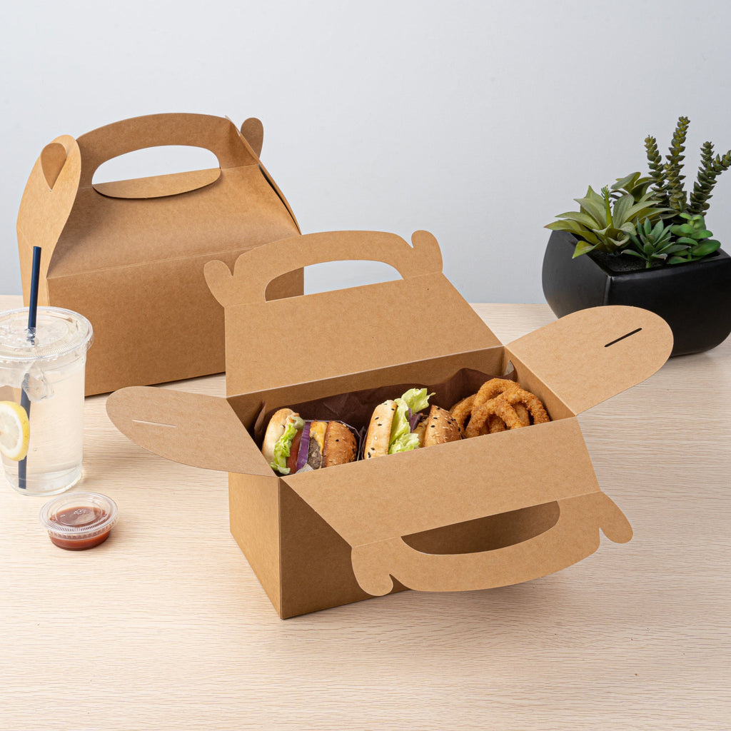 Bio Tek Kraft Paper Gable Box / Take Out Container - Greaseproof - 9 1/2" x 5" x 5" - 25 count box