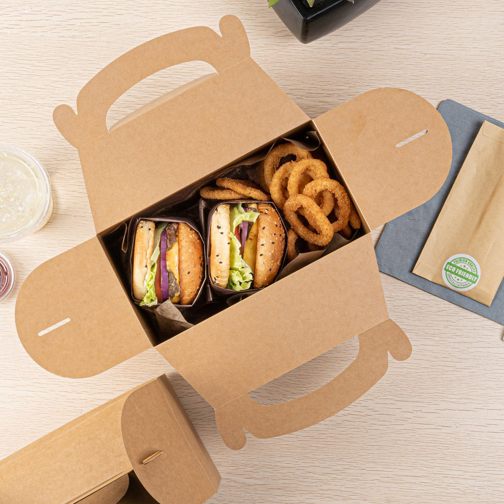 Bio Tek Kraft Paper Gable Box / Take Out Container - Greaseproof - 9 1/2" x 5" x 5" - 25 count box