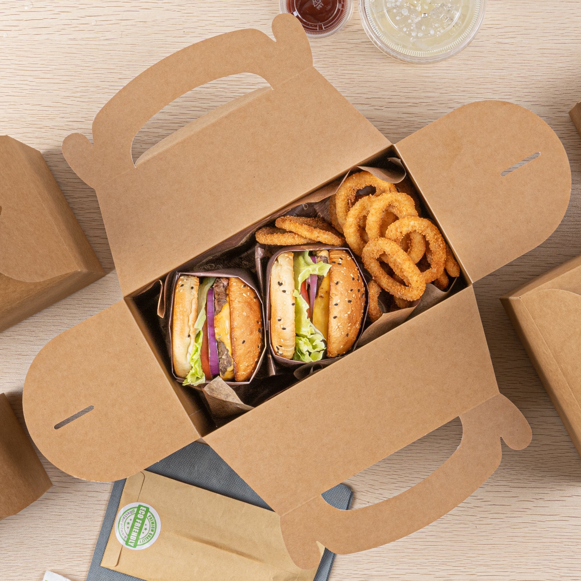 Bio Tek Kraft Paper Gable Box / Take Out Container - Greaseproof - 9 1/2" x 5" x 5" - 25 count box