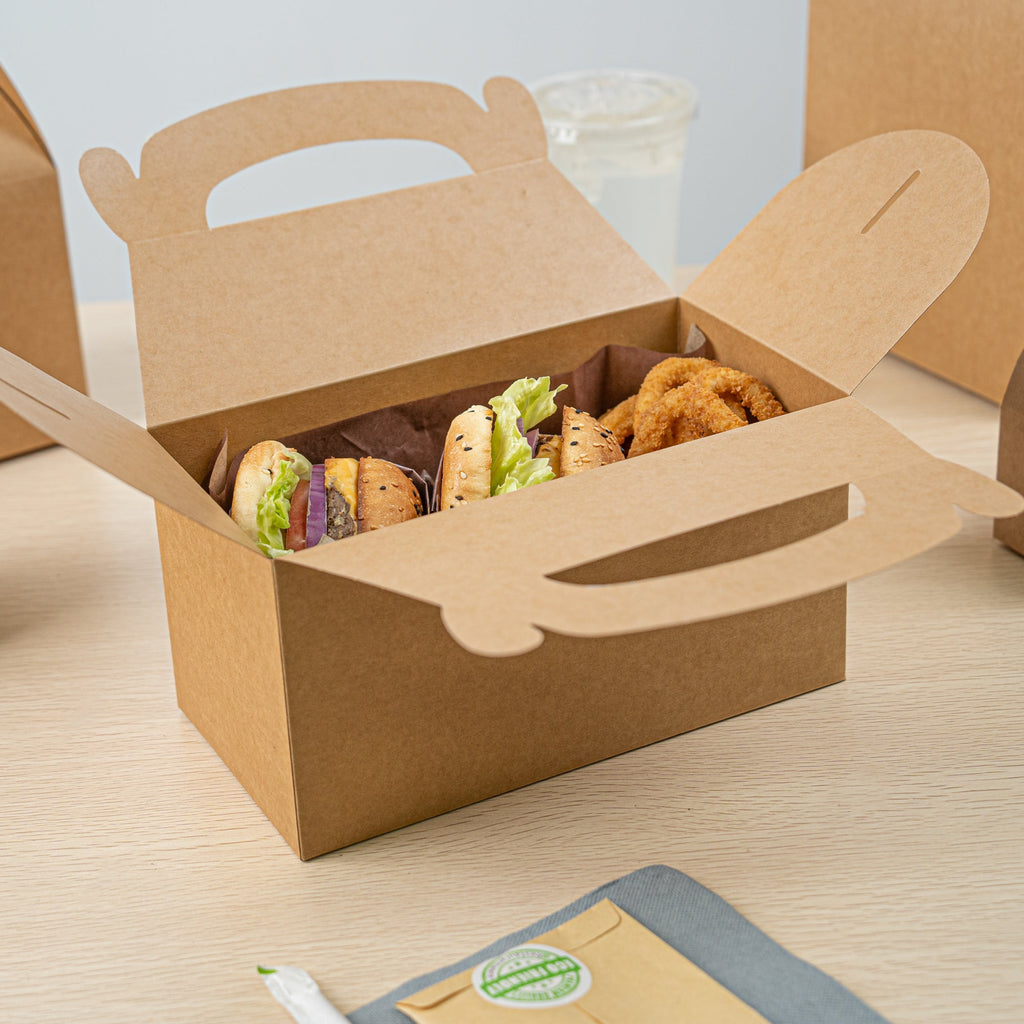 Bio Tek Kraft Paper Gable Box / Take Out Container - Greaseproof - 9 1/2" x 5" x 5" - 25 count box
