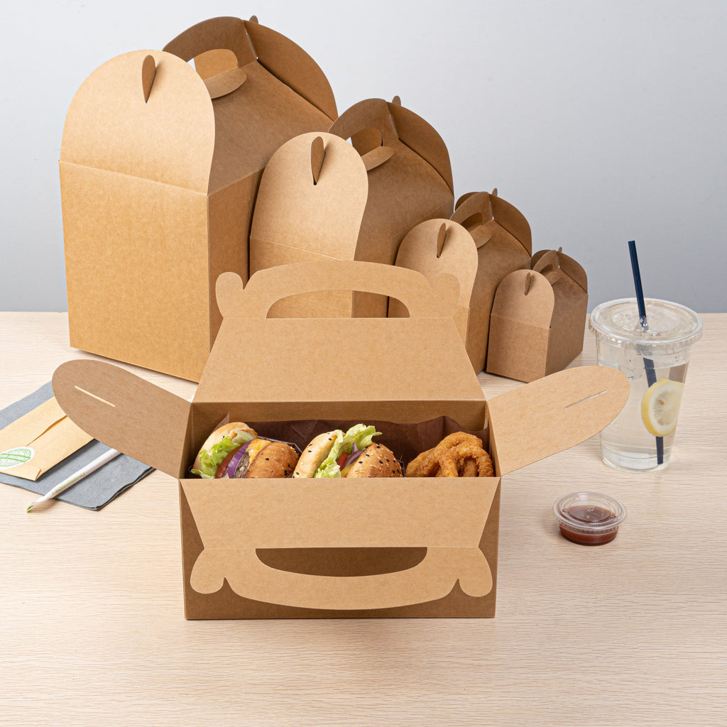 Bio Tek Kraft Paper Gable Box / Take Out Container - Greaseproof - 9 1/2" x 5" x 5" - 25 count box