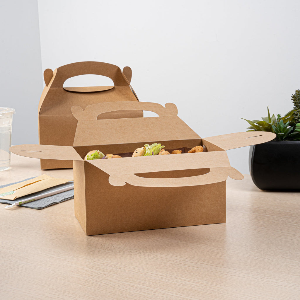 Bio Tek Kraft Paper Gable Box / Take Out Container - Greaseproof - 9 1/2" x 5" x 5" - 25 count box